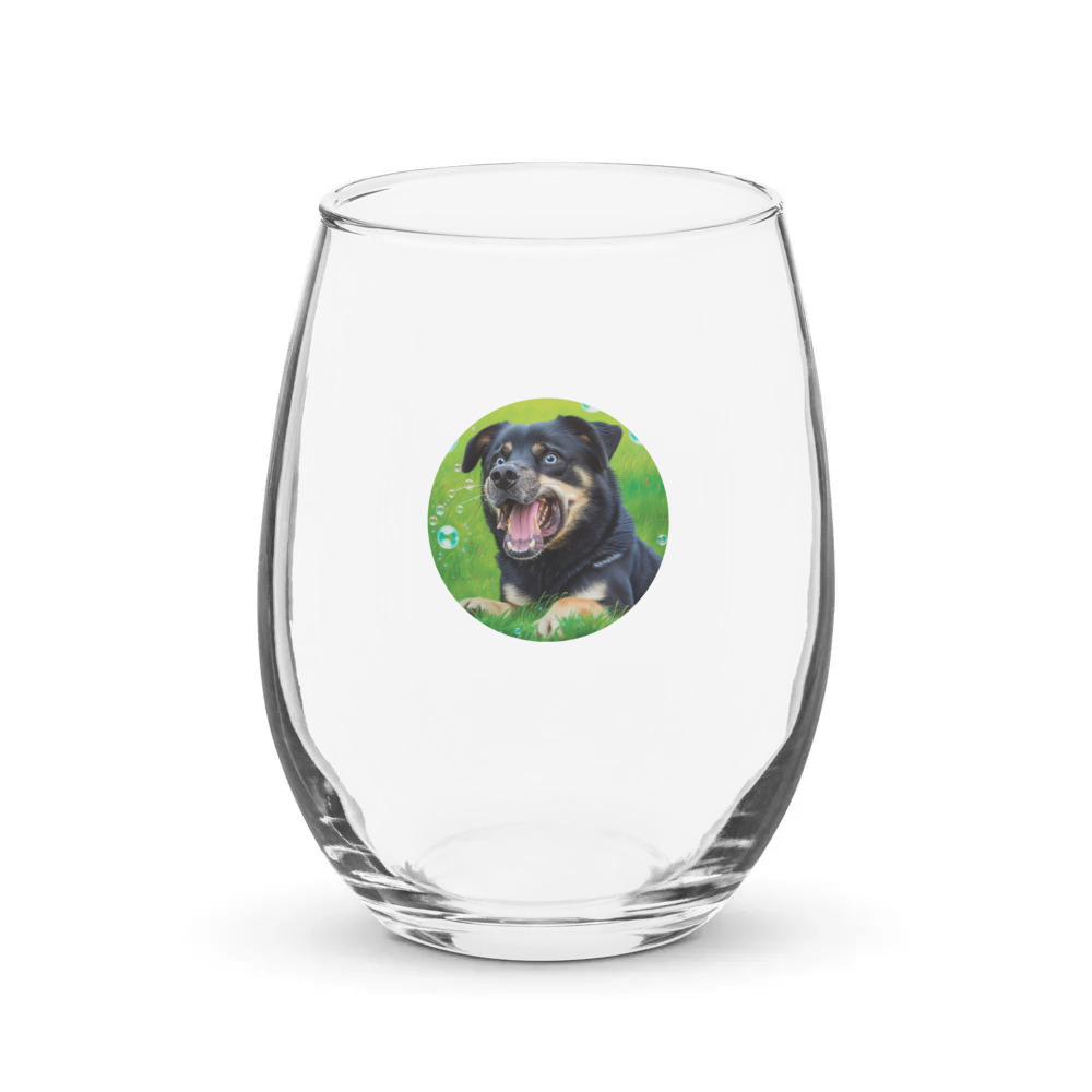 PugMug Custom Blue Stemless Wine Glass