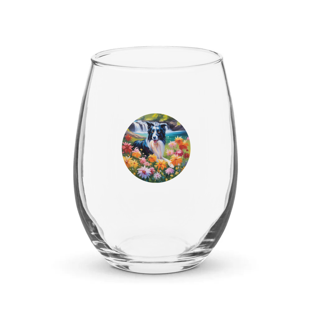 PugMug Custom Border Collie Stemless Wine Glass