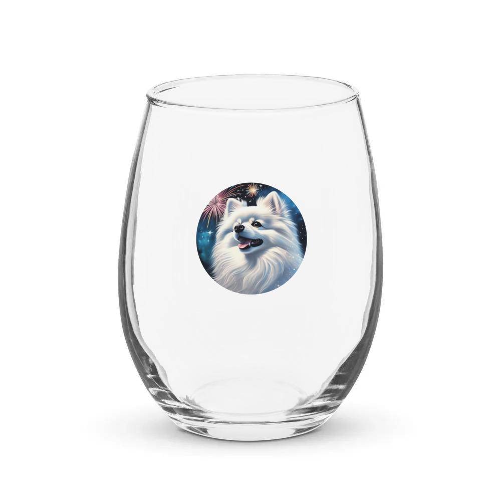 PugMug Custom White Pomeranian Stemless Wine Glass