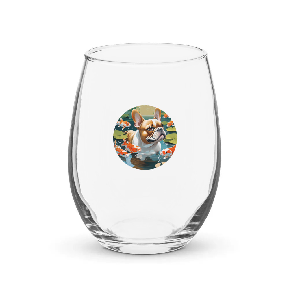 PugMug Custom Tan French Bulldog Stemless Wine Glass