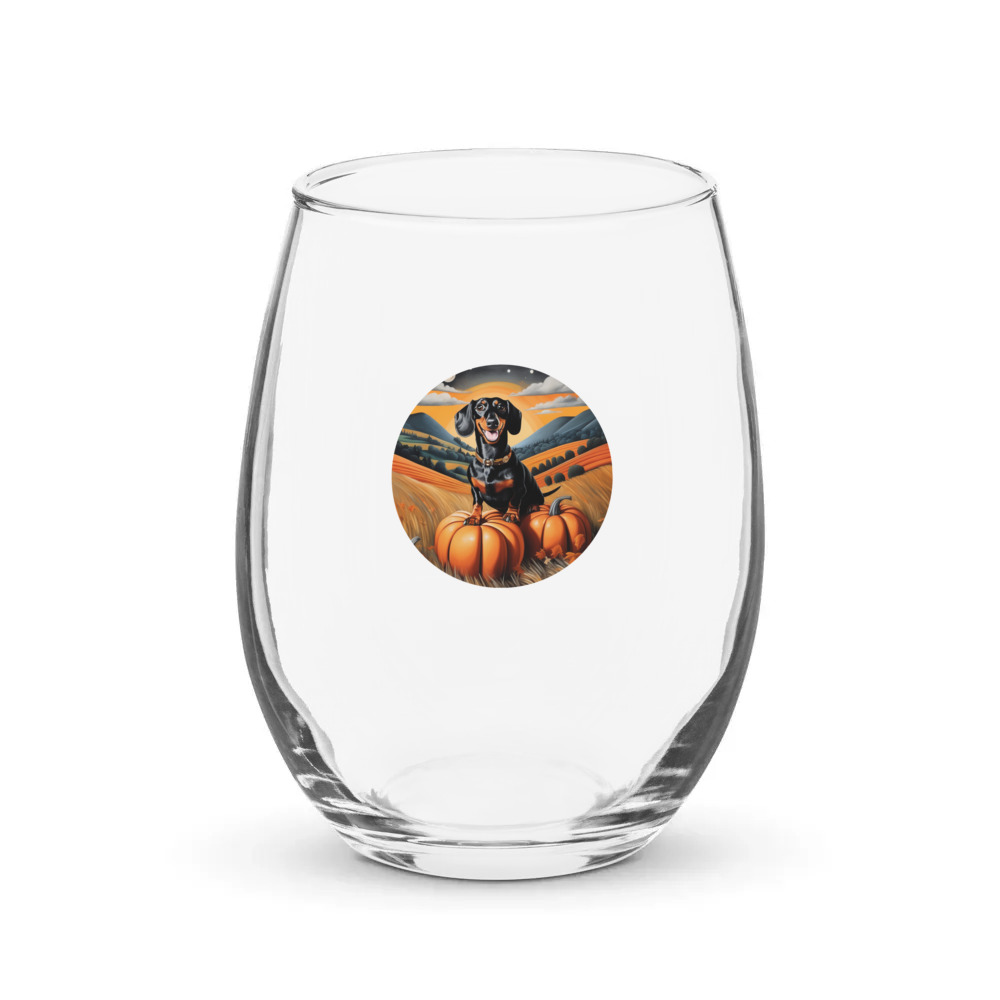 PugMug Custom Black Dachshund Stemless Wine Glass