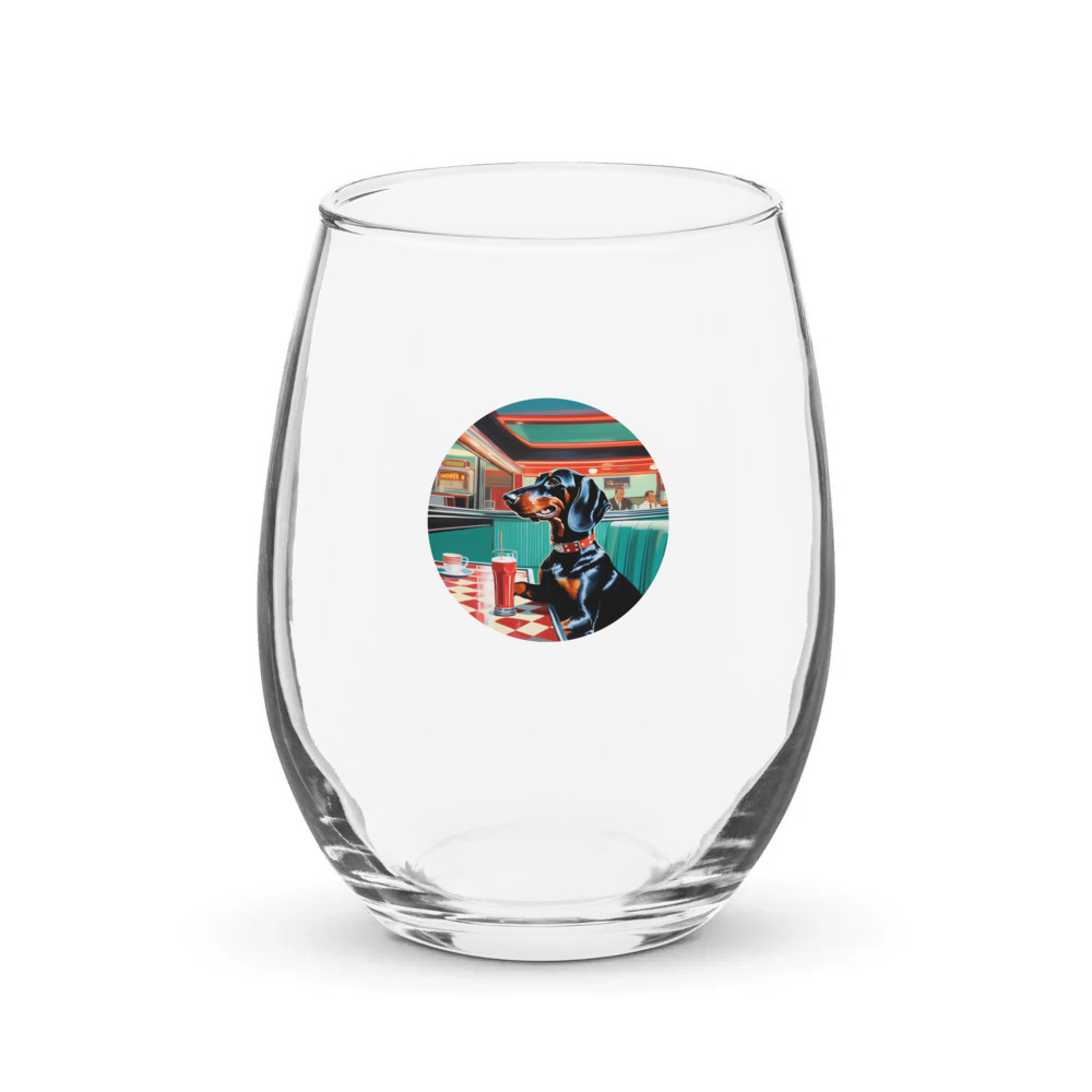 PugMug Custom Black Dachshund Stemless Wine Glass