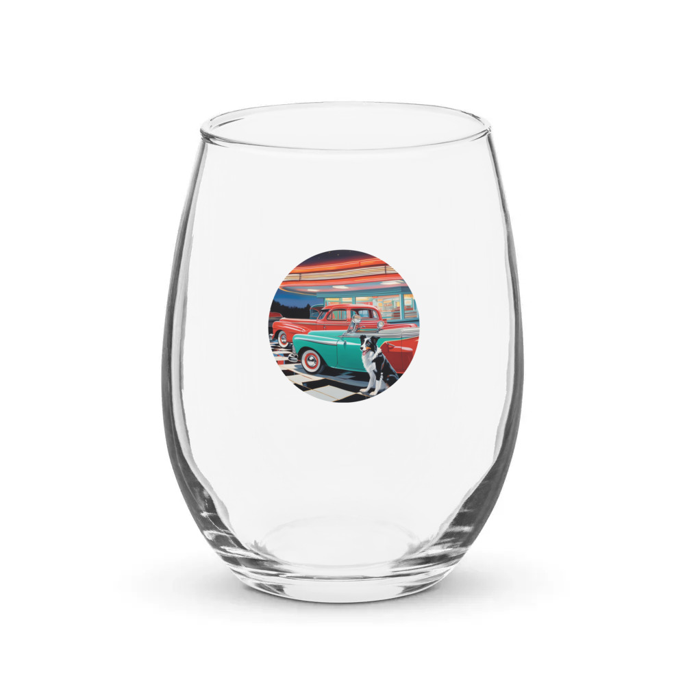 PugMug Custom Border Collie Stemless Wine Glass