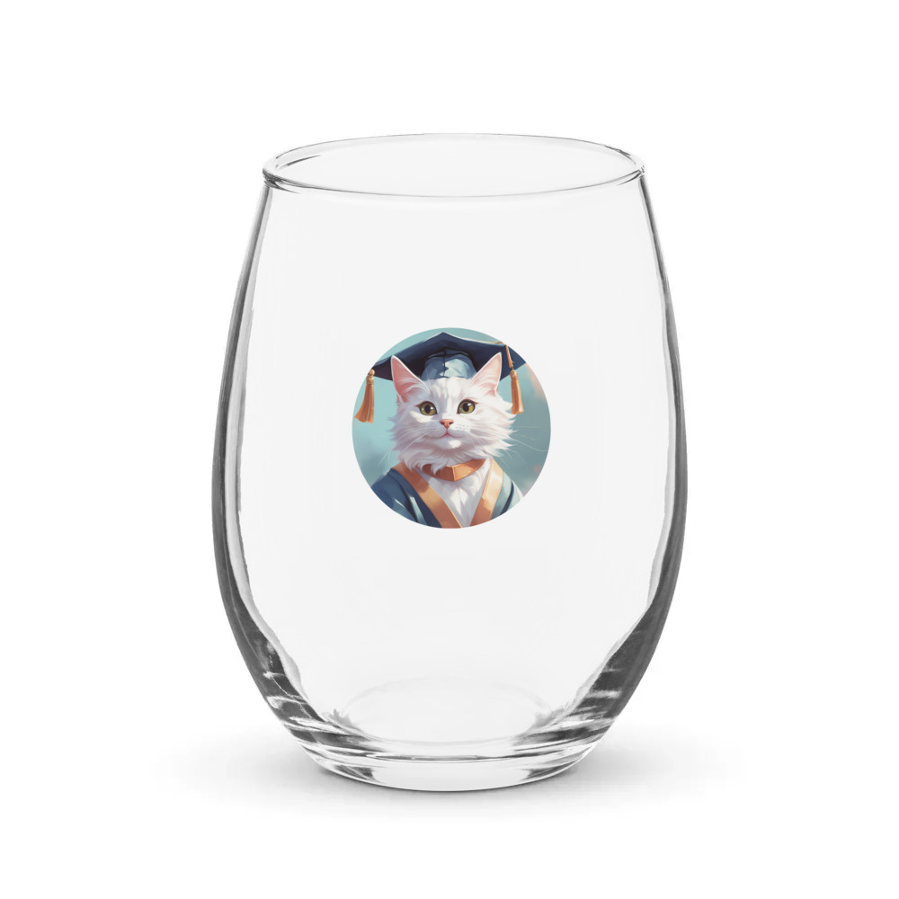 PugMug Custom White Companion Cat Stemless Wine Glass