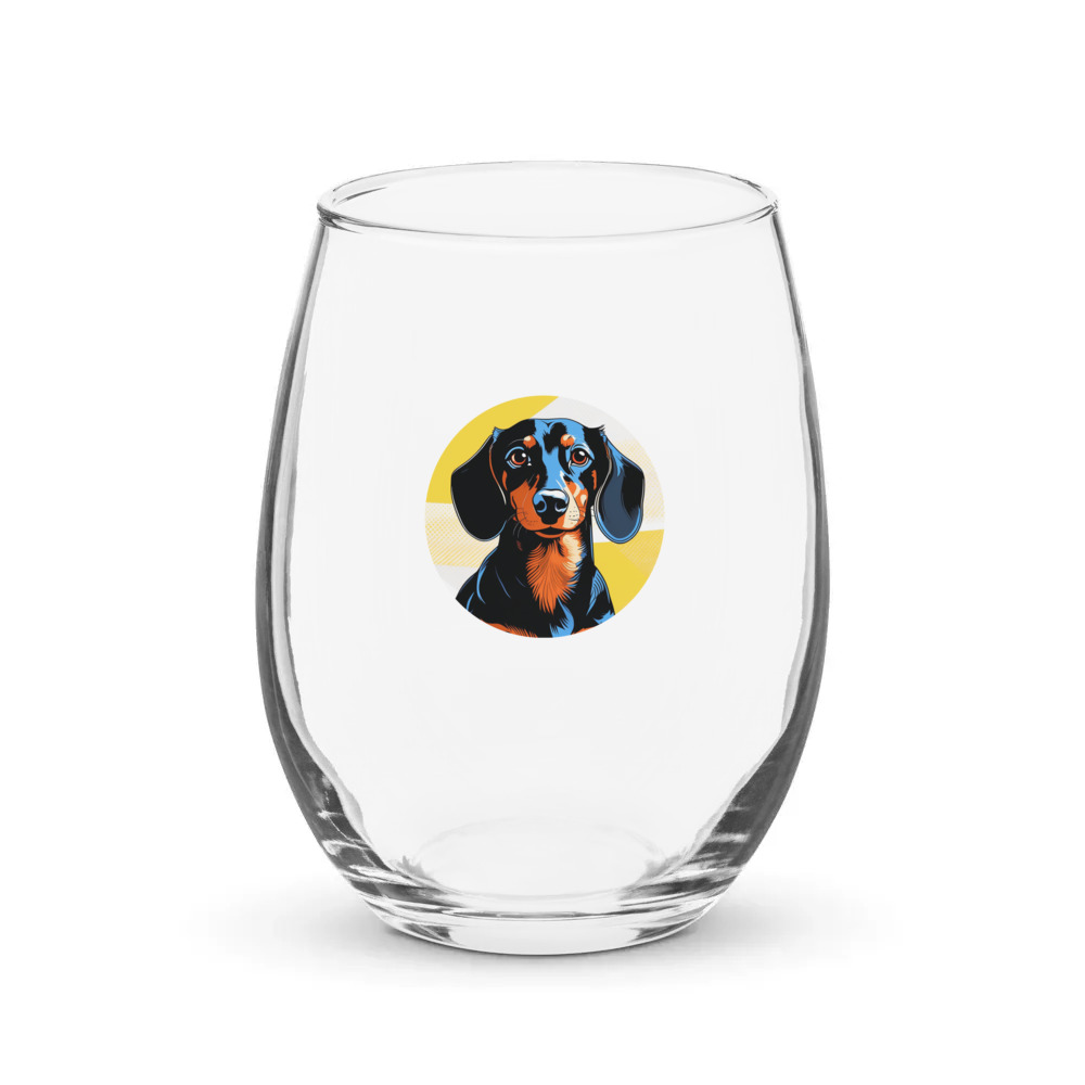 PugMug Custom Black Dachshund Stemless Wine Glass