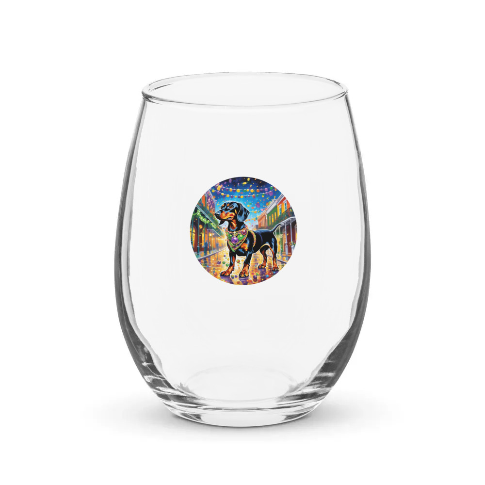 PugMug Custom Black Dachshund Stemless Wine Glass