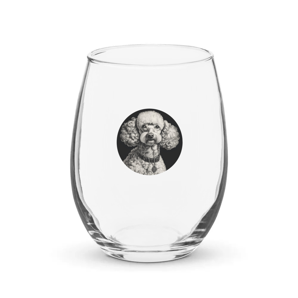 PugMug Custom White Poodle Stemless Wine Glass