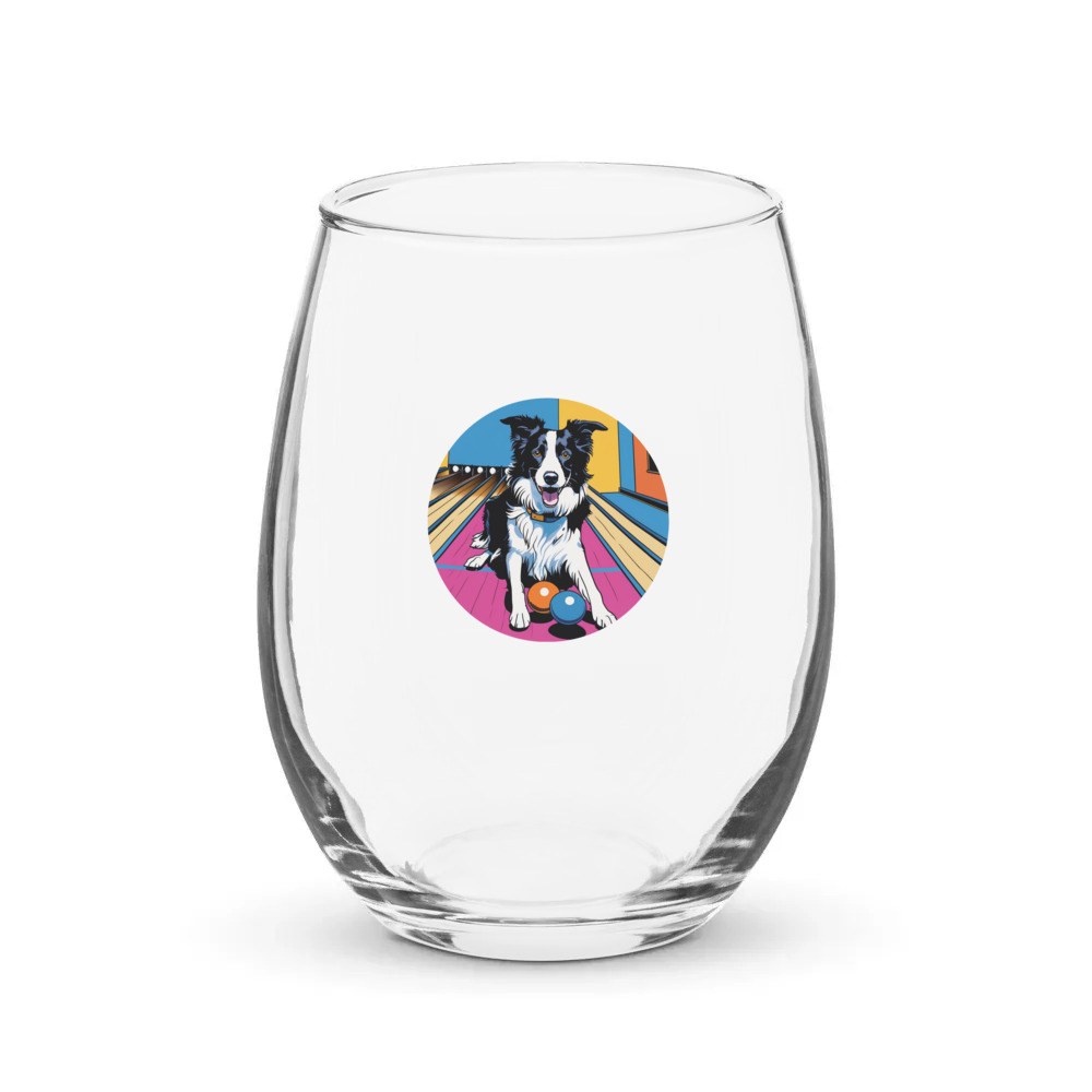 PugMug Custom Border Collie Stemless Wine Glass
