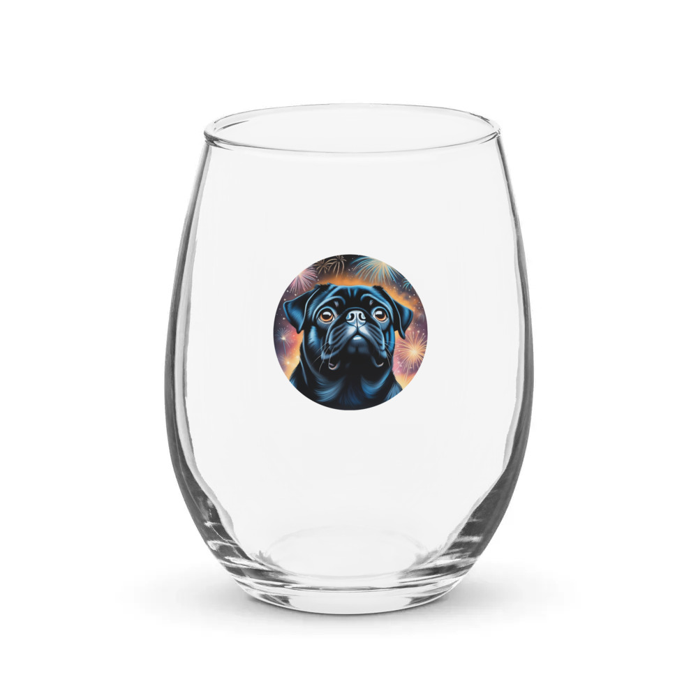 PugMug Custom Black Pug Stemless Wine Glass