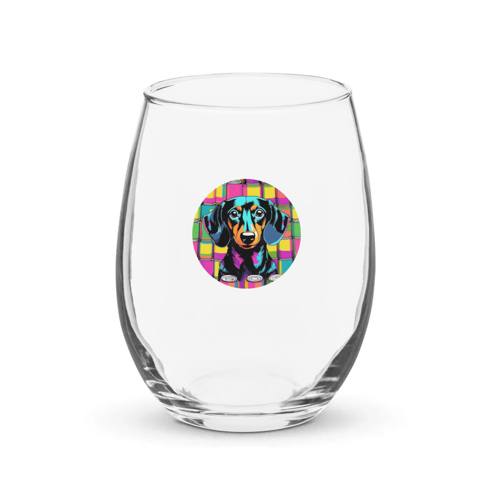 PugMug Custom Black Dachshund Stemless Wine Glass