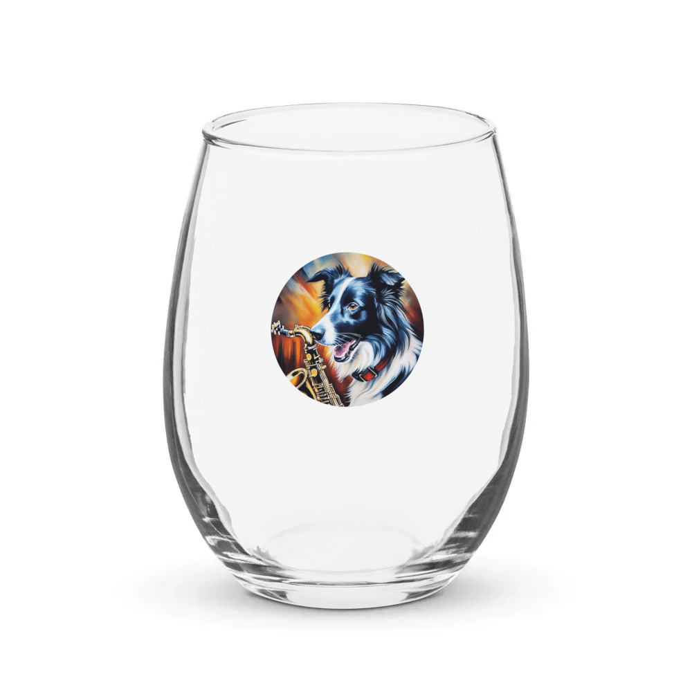 PugMug Custom Border Collie Stemless Wine Glass