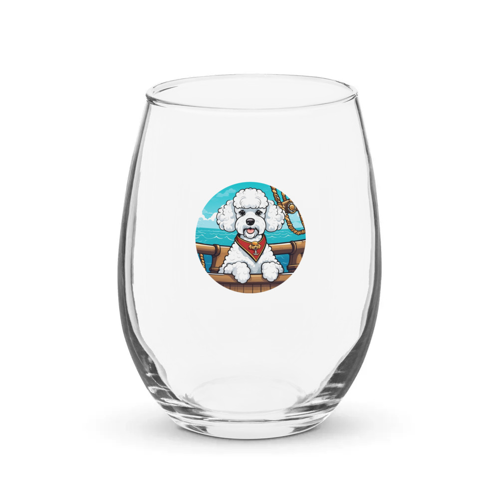 PugMug Custom White Poodle Stemless Wine Glass