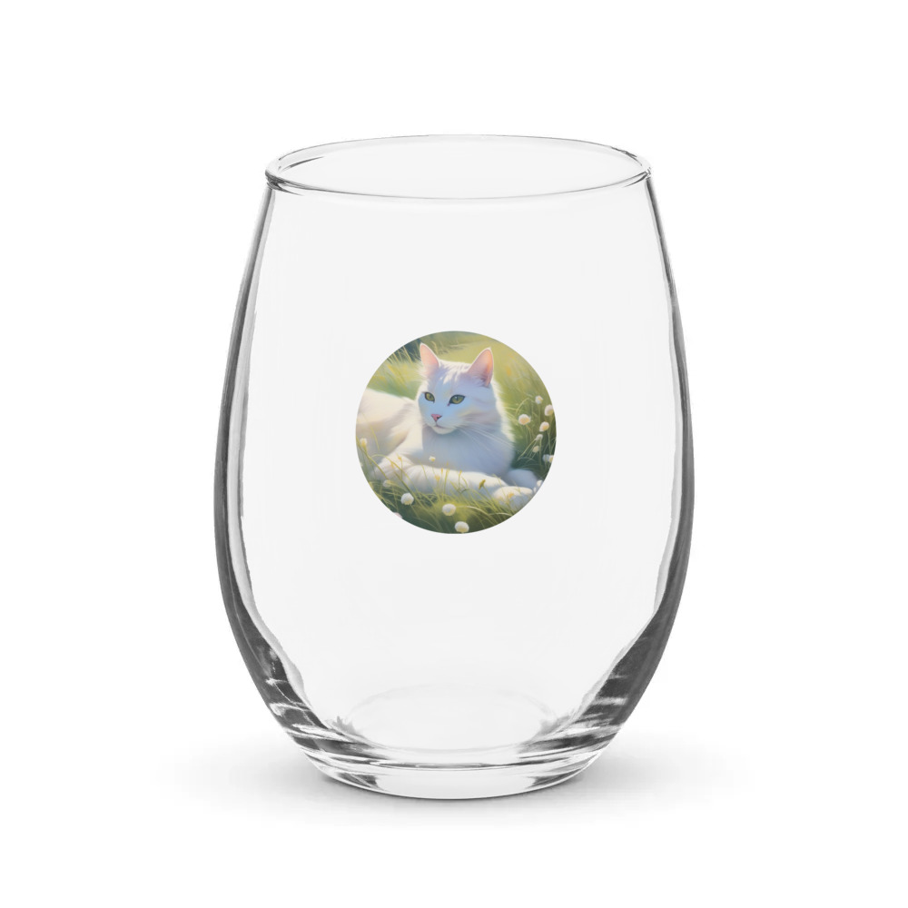 PugMug Custom White Companion Cat Stemless Wine Glass