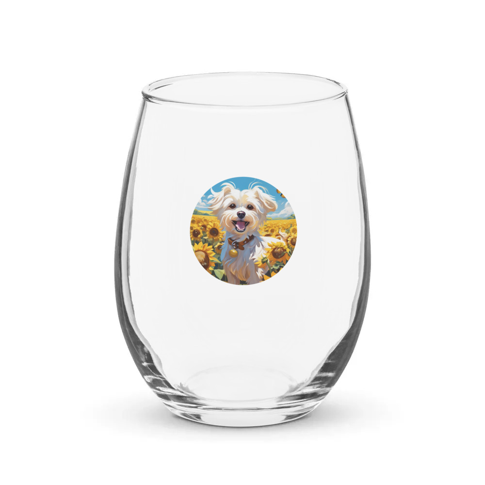 PugMug Custom Maltese Dog Stemless Wine Glass