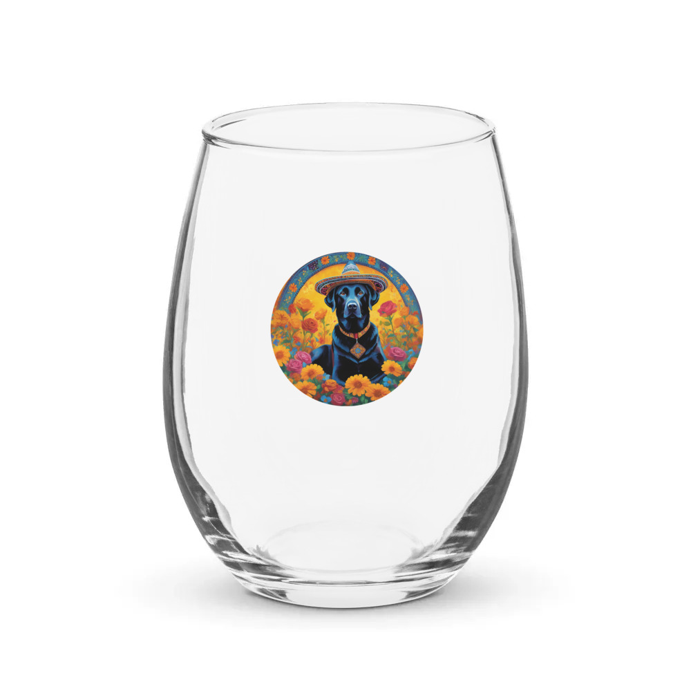 PugMug Custom Black Labrador Retriever Stemless Wine Glass