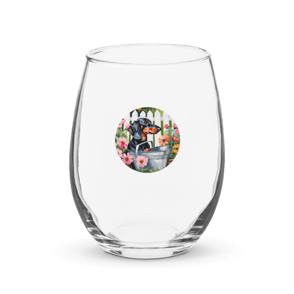 PugMug Custom Black Dachshund Stemless Wine Glass