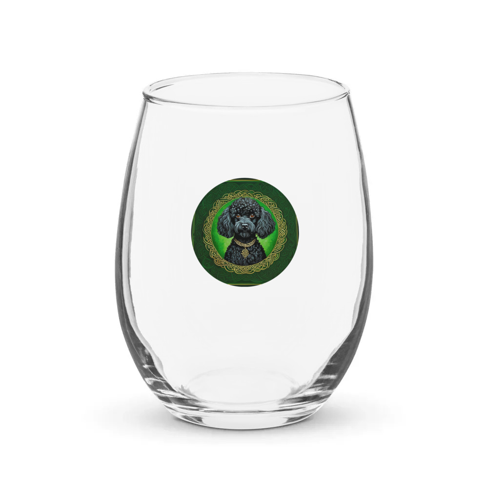 PugMug Custom Black Poodle Stemless Wine Glass