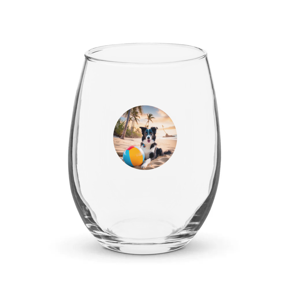 PugMug Custom Border Collie Stemless Wine Glass