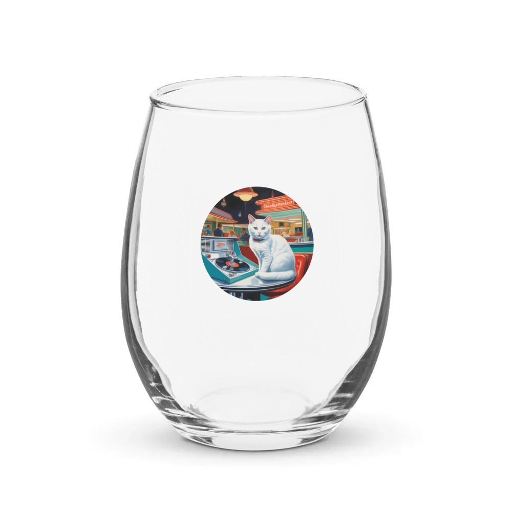 PugMug Custom White Companion Cat Stemless Wine Glass