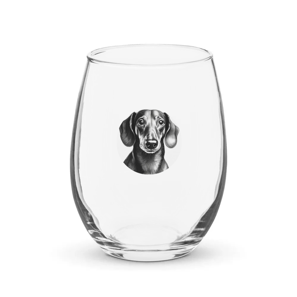 PugMug Custom Black Dachshund Stemless Wine Glass