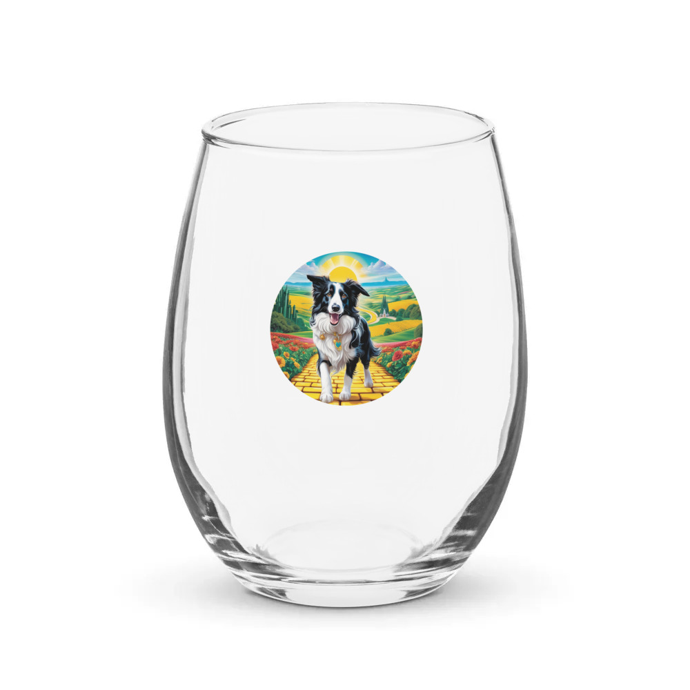 PugMug Custom Border Collie Stemless Wine Glass