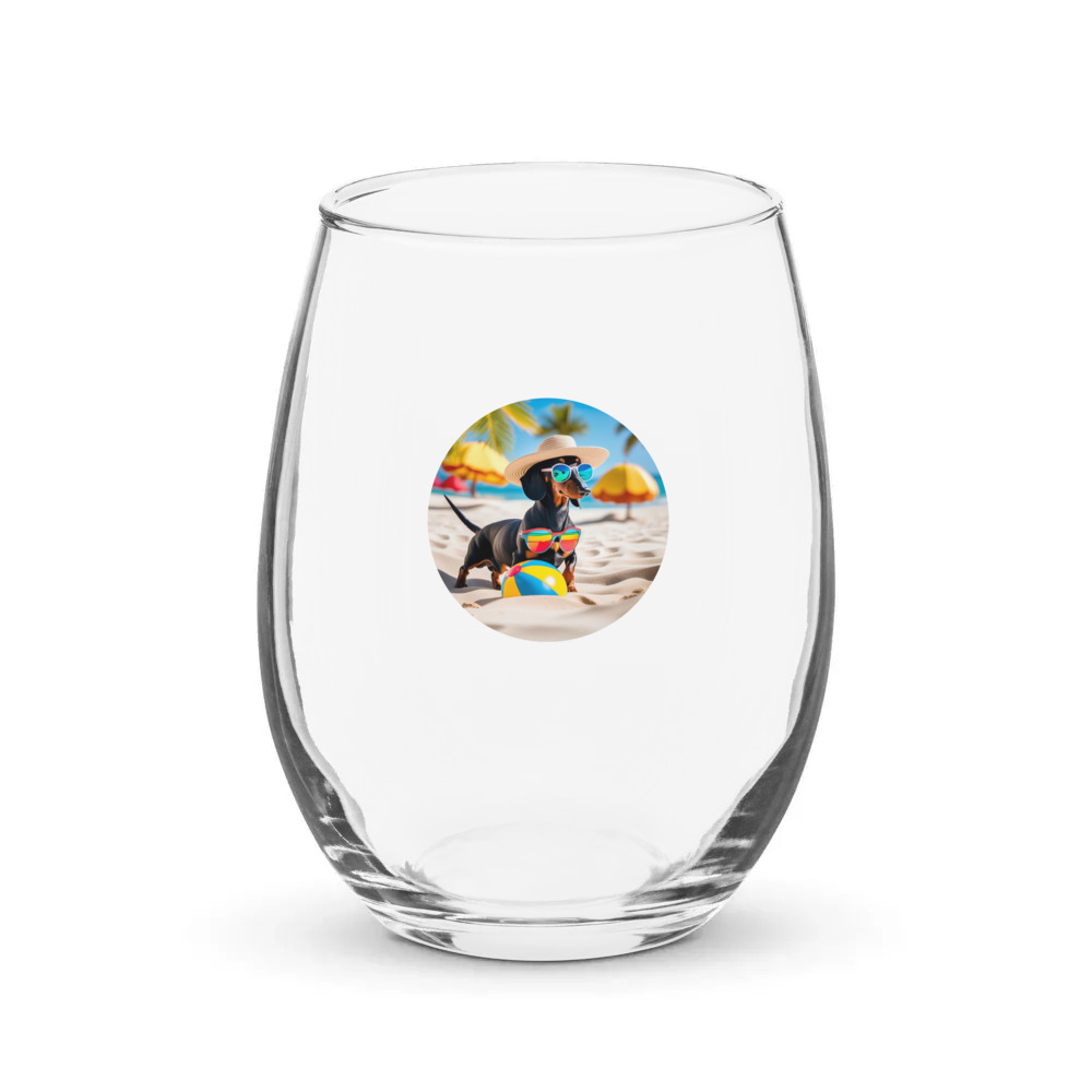 PugMug Custom Black Dachshund Stemless Wine Glass