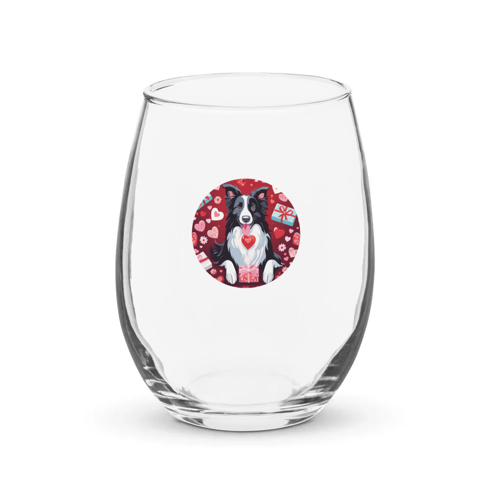 PugMug Custom Border Collie Stemless Wine Glass