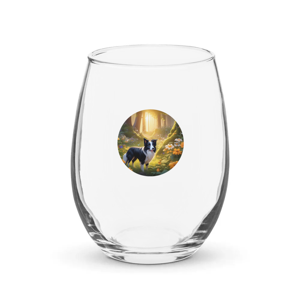 PugMug Custom Border Collie Stemless Wine Glass