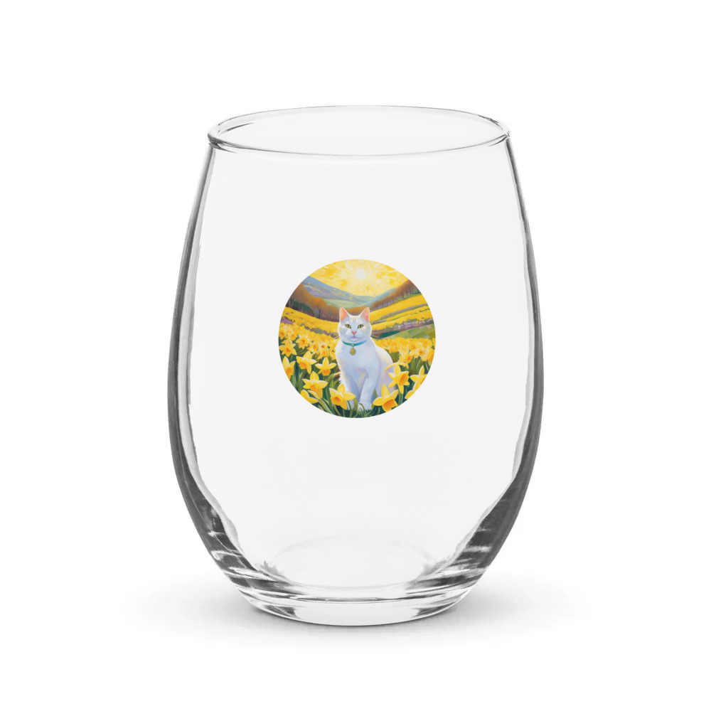 PugMug Custom White Companion Cat Stemless Wine Glass