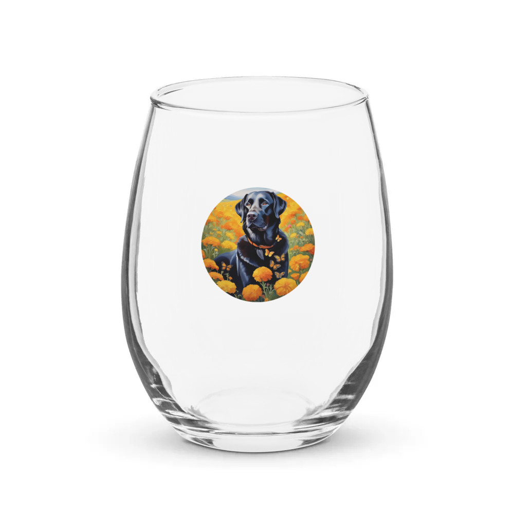 PugMug Custom Black Labrador Retriever Stemless Wine Glass