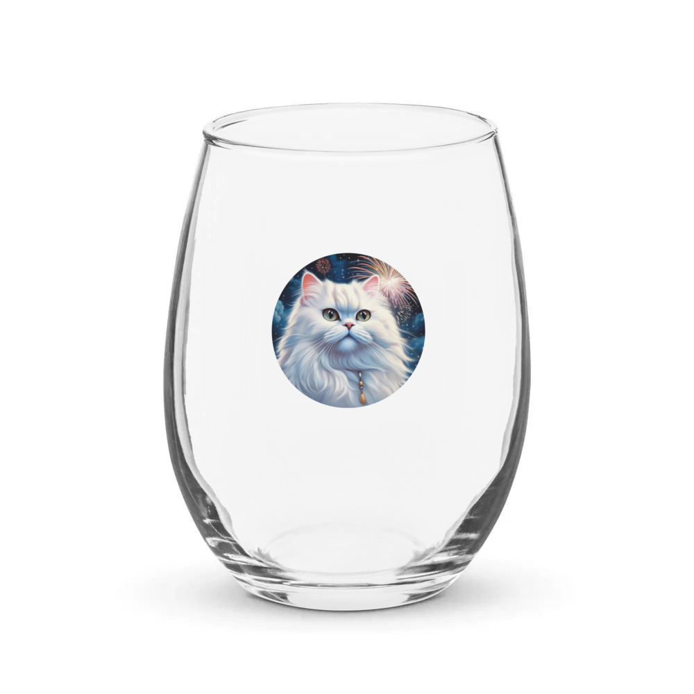 PugMug Custom White Persian Cat Stemless Wine Glass