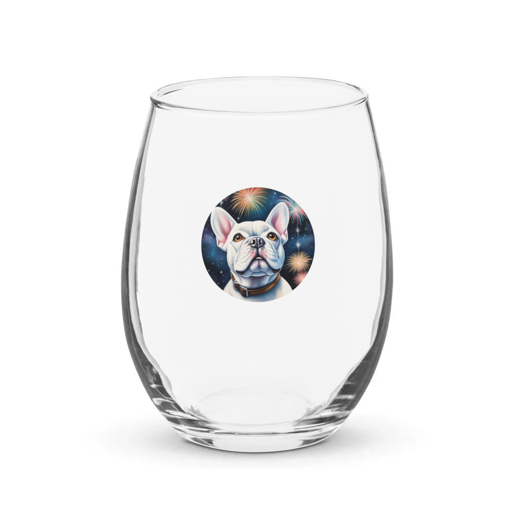 PugMug Custom White French Bulldog Stemless Wine Glass