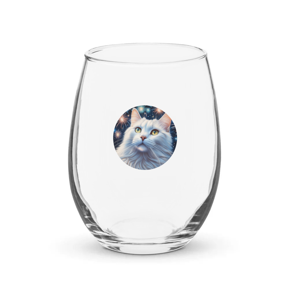 PugMug Custom White Companion Cat Stemless Wine Glass