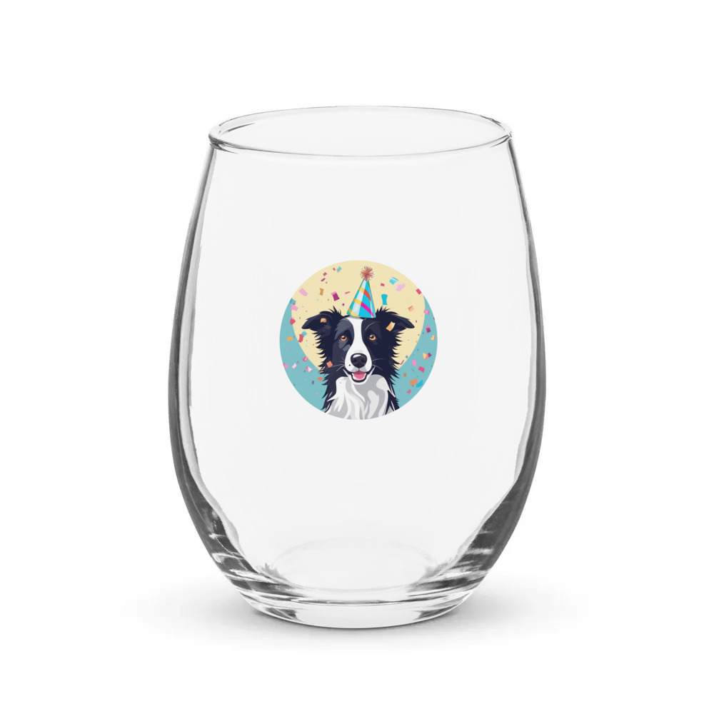 PugMug Custom Border Collie Stemless Wine Glass