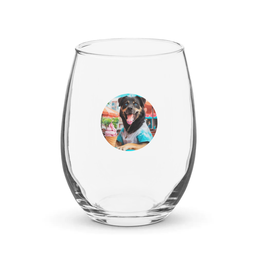 PugMug Custom Blue Stemless Wine Glass