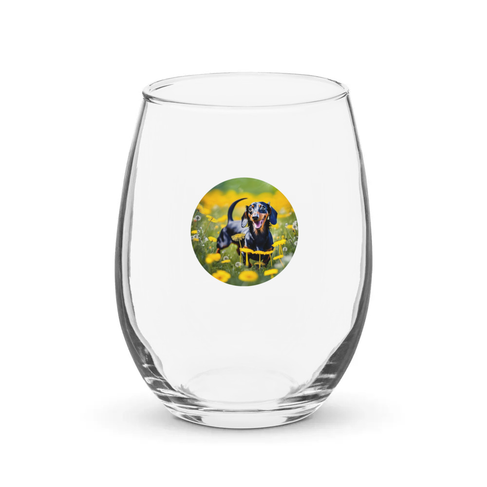 PugMug Custom Black Dachshund Stemless Wine Glass