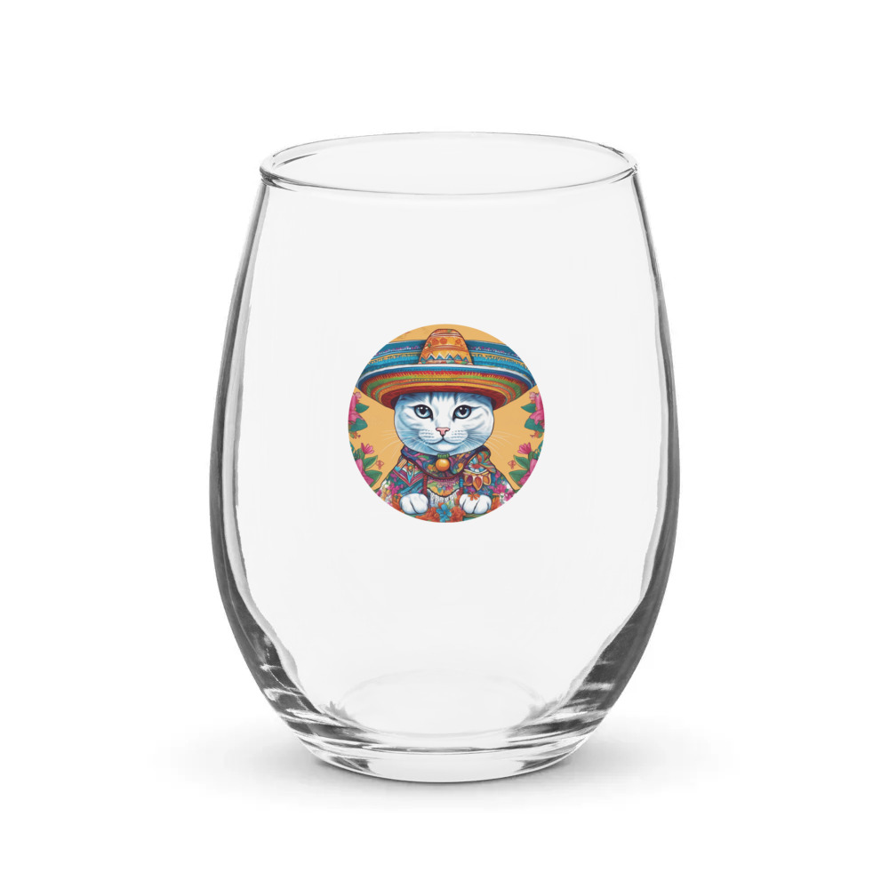 PugMug Custom White Companion Cat Stemless Wine Glass