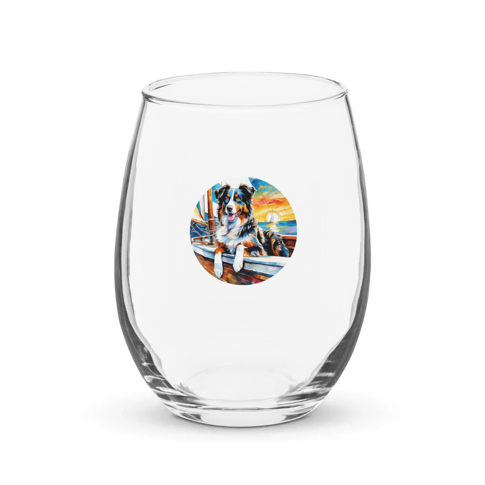 PugMug Custom Australian Shepherd Dog Stemless Wine Glass