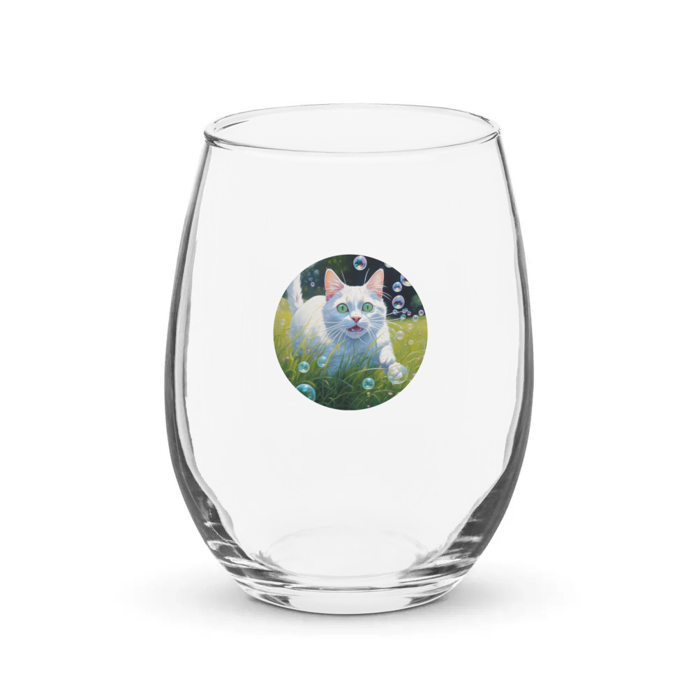 PugMug Custom White Companion Cat Stemless Wine Glass