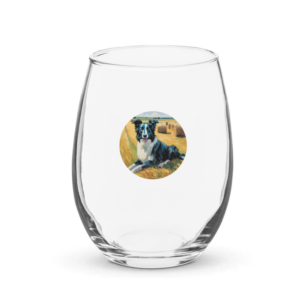 PugMug Custom Border Collie Stemless Wine Glass