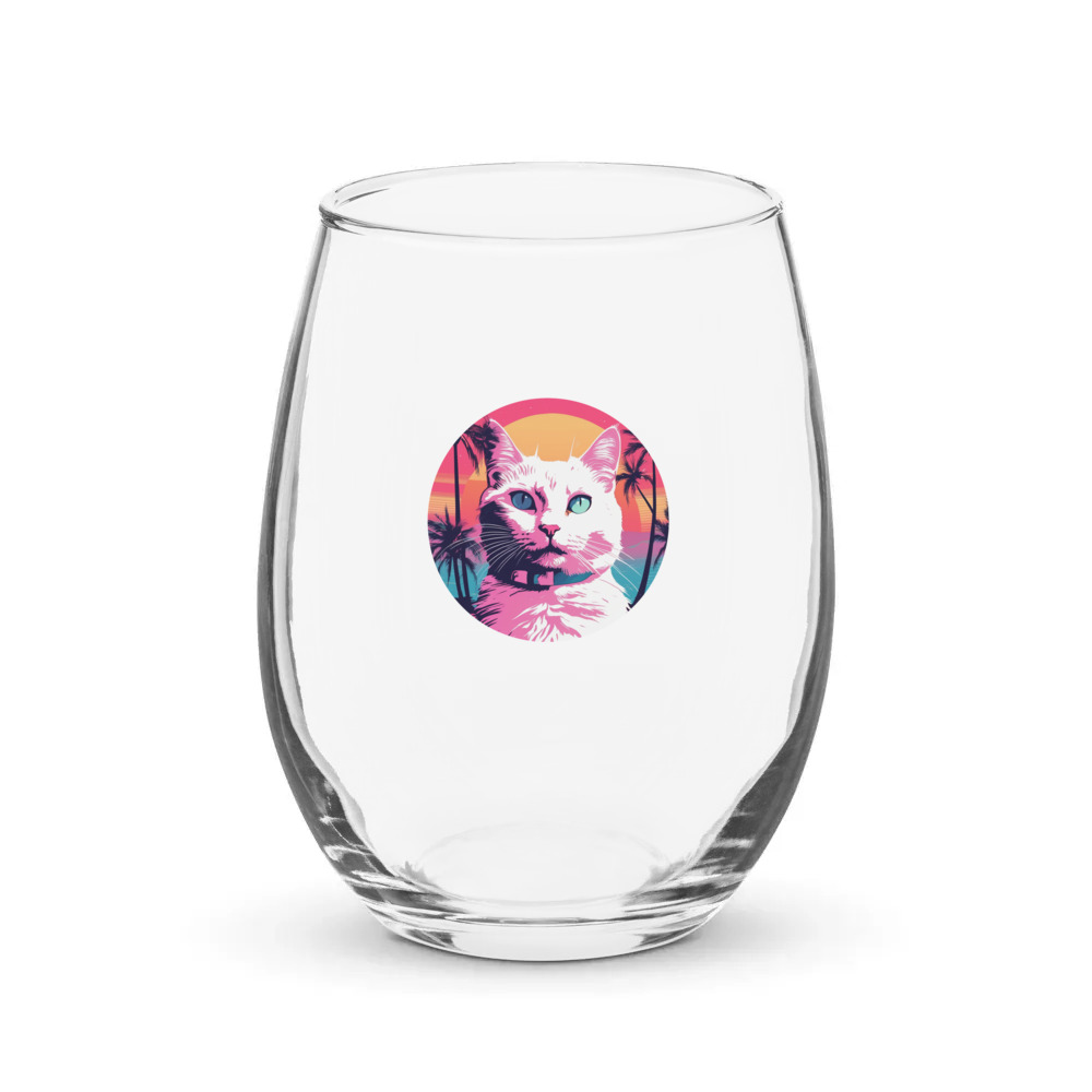 PugMug Custom White Companion Cat Stemless Wine Glass
