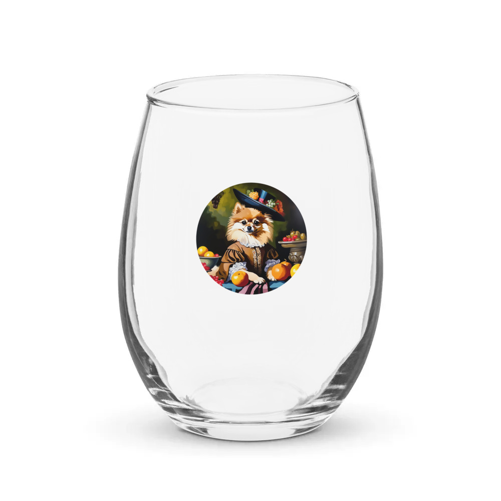 PugMug Custom Tan Pomeranian Stemless Wine Glass