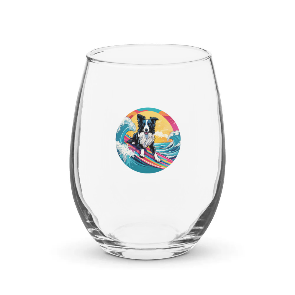 PugMug Custom Border Collie Stemless Wine Glass