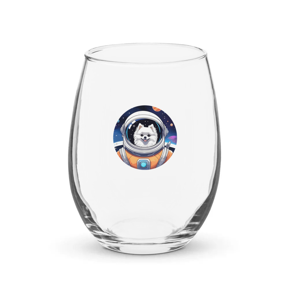 PugMug Custom White Pomeranian Stemless Wine Glass