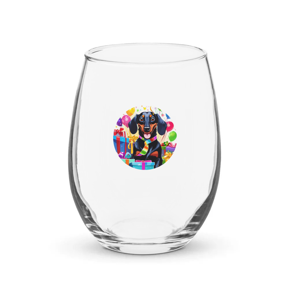 PugMug Custom Black Dachshund Stemless Wine Glass