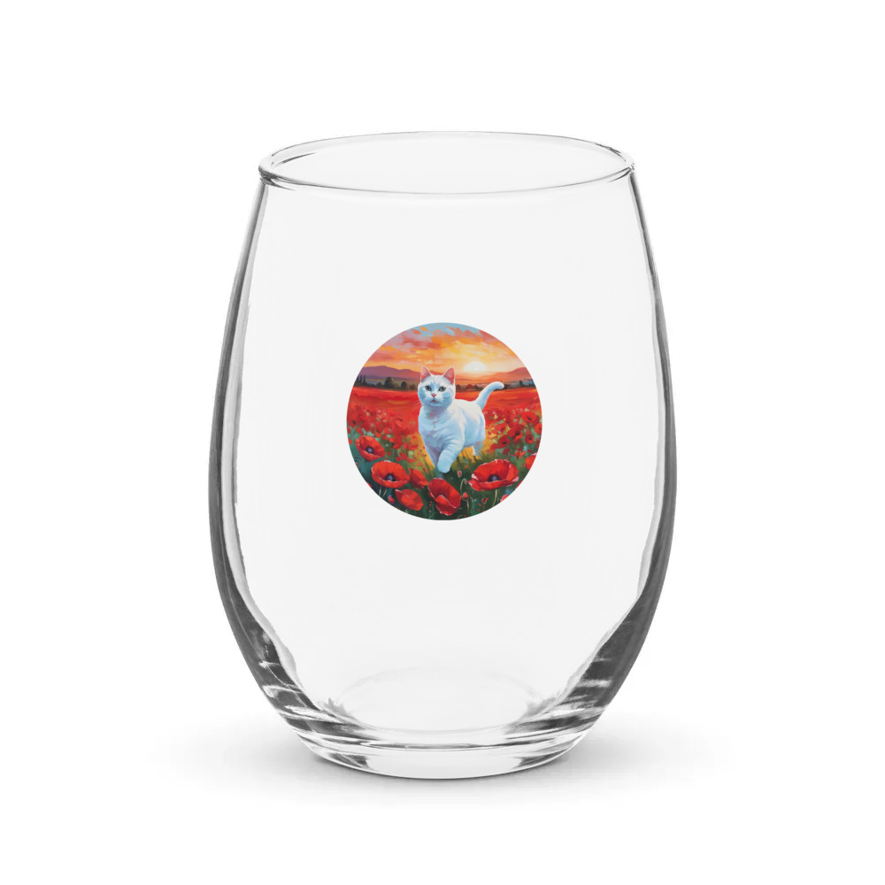PugMug Custom White Companion Cat Stemless Wine Glass