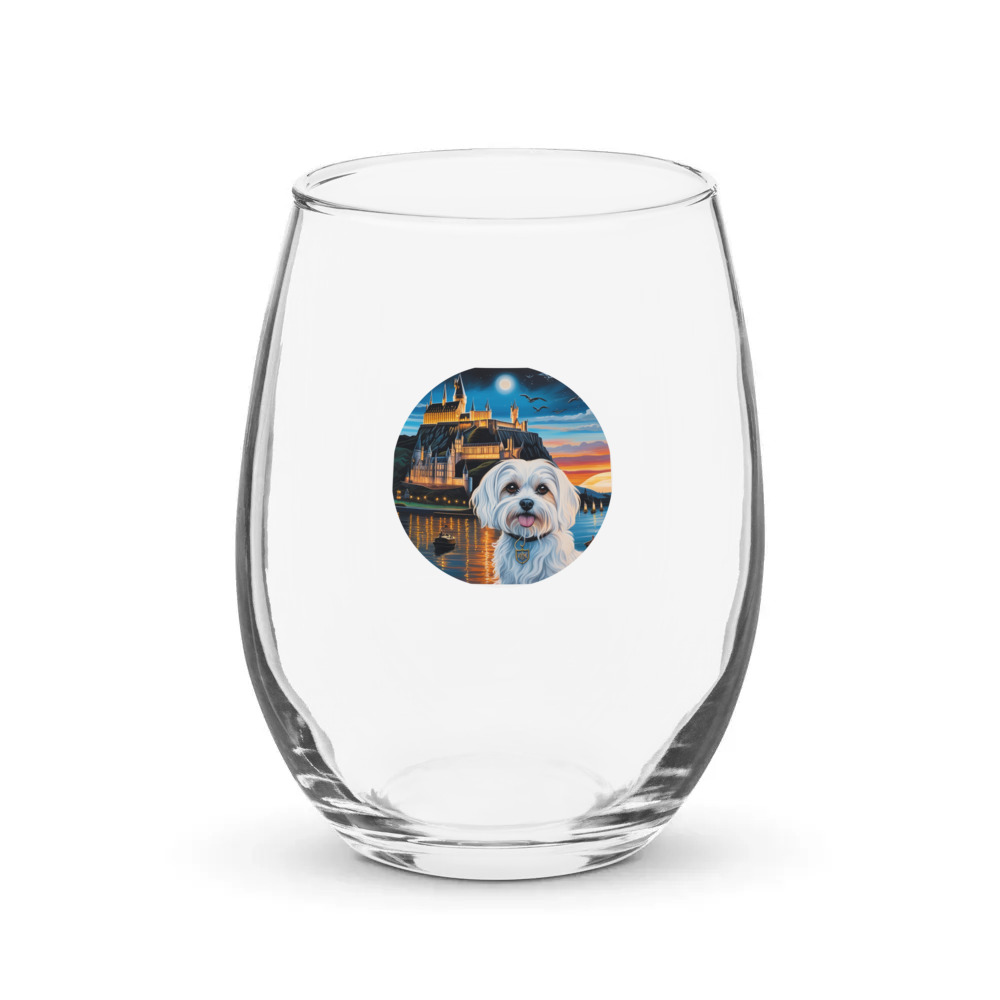PugMug Custom Maltese Dog Stemless Wine Glass