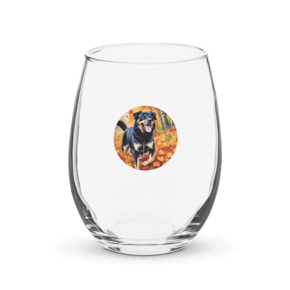 PugMug Custom Blue Stemless Wine Glass