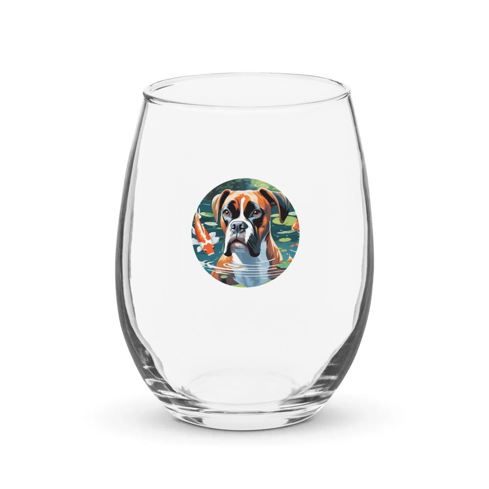 PugMug Custom Boxer Dog Stemless Wine Glass