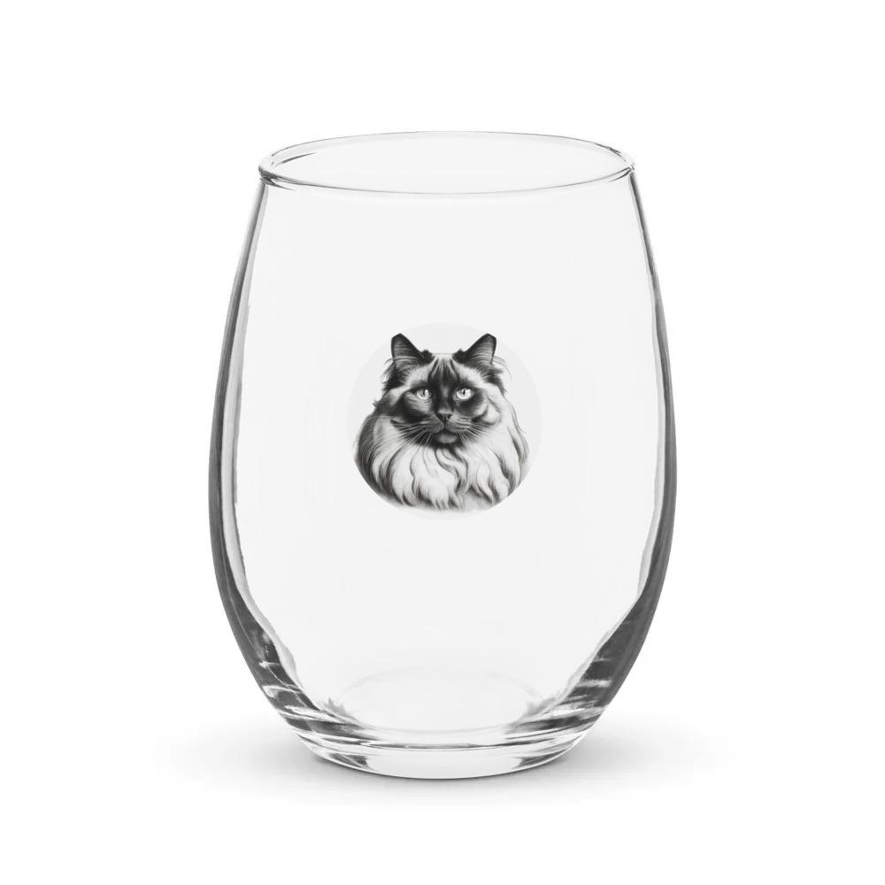 PugMug Custom Black Ragdoll Cat Stemless Wine Glass